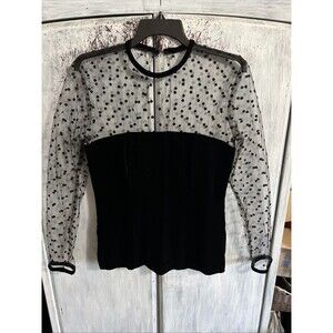 Helen Seidel Sill Blend button up sheer polka Dot top Y2K vintage black Sz 8